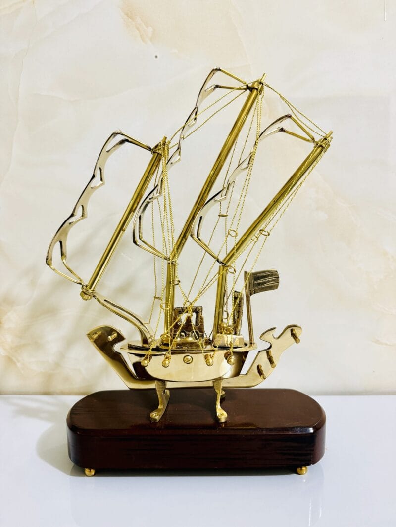 Solid Brass Ship Model On Wooden Base For Desk Decor & Table Decor