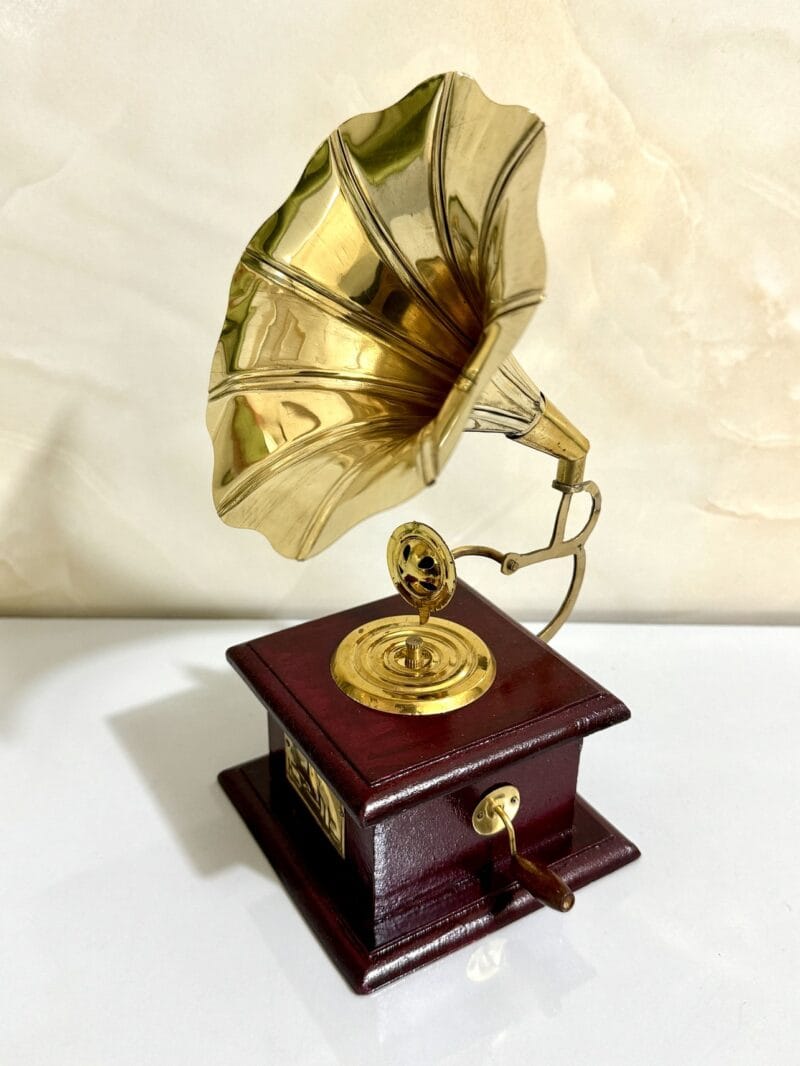 Handmade Gramophone Replica Made Of Solid Brass & Wood For Office Decor