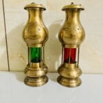 Pair Of Decorative Brass Oil Lamp In Red & Green Color For Home Decor