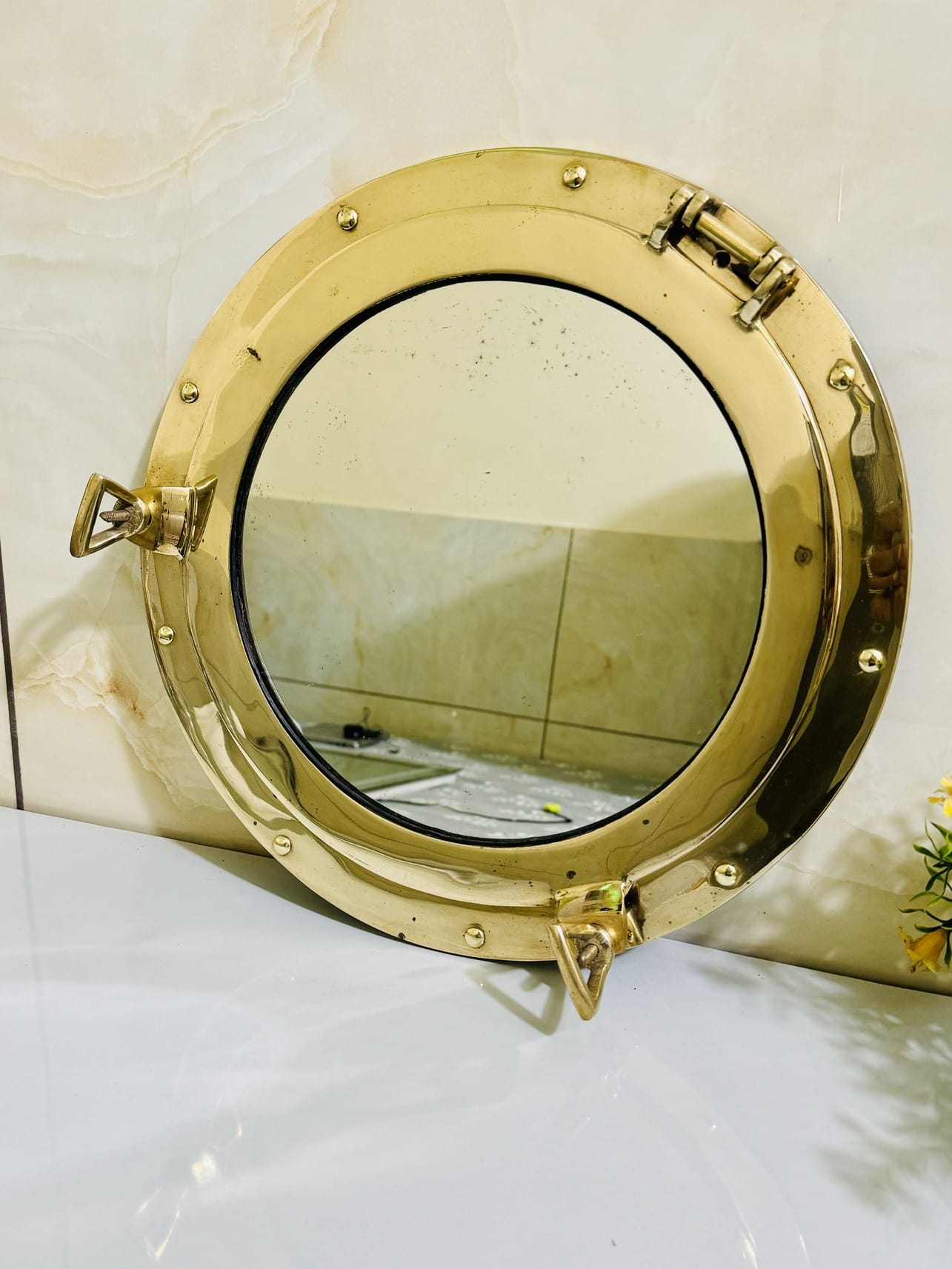 20 Inches Solid Brass Ship Porthole Mirror For Bedroom, Drawing Room, & Bathroom Decor